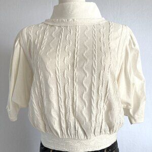 Free People Cream Cable Knit & Jersey Blouse – Cozy & Romantic 🤍